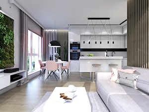 Mieszkanie Morena - Średni biały szary salon z kuchnią z jadalnią, styl nowoczesny - zdjęcie od Inka Studio