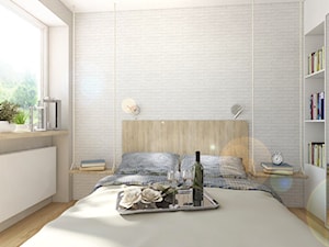 Mieszkanie w bloku Gdynia - Mała biała sypialnia, styl skandynawski - zdjęcie od Inka Studio