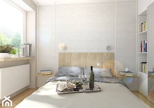 Mieszkanie w bloku Gdynia - Mała biała sypialnia, styl skandynawski - zdjęcie od Inka Studio