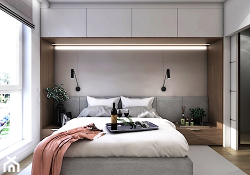 Mieszkanie Morena - Średnia biała szara sypialnia z garderobą, styl nowoczesny - zdjęcie od Inka Studio