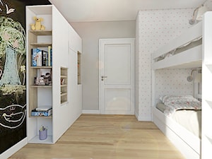 Mieszkanie w bloku Gdynia - Średni biały czarny szary pokój dziecka dla dziecka dla nastolatka dla chłopca dla dziewczynki dla rodzeństwa, styl skandynawski - zdjęcie od Inka Studio