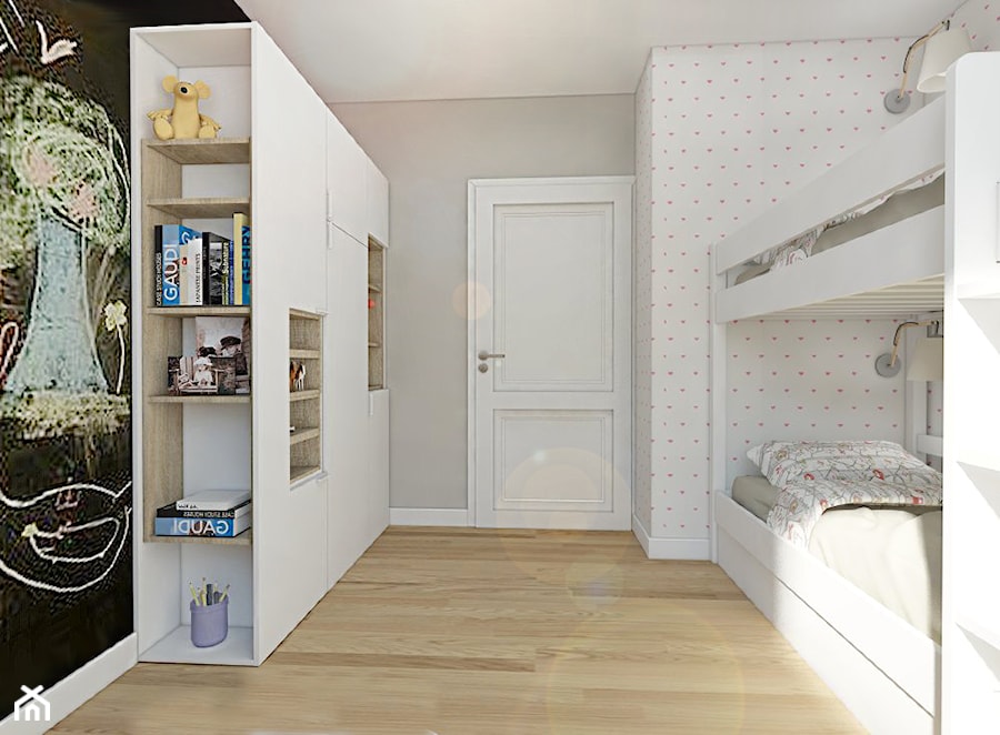 Mieszkanie w bloku Gdynia - Średni biały czarny szary pokój dziecka dla dziecka dla nastolatka dla chłopca dla dziewczynki dla rodzeństwa, styl skandynawski - zdjęcie od Inka Studio