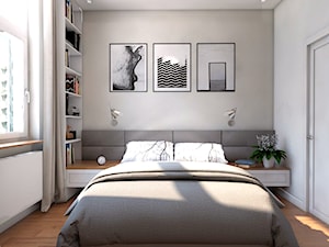 Mieszkanie Gdynia Apartamenty na Polanie - Mała biała szara sypialnia, styl skandynawski - zdjęcie od Inka Studio