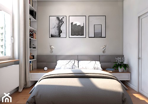 Mieszkanie Gdynia Apartamenty na Polanie - Mała biała szara sypialnia, styl skandynawski - zdjęcie od Inka Studio