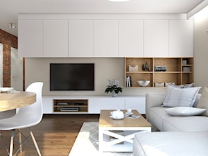 Mieszkanie Chmielna Park Gdańsk - Mały biały brązowy salon z jadalnią, styl rustykalny - zdjęcie od Inka Studio