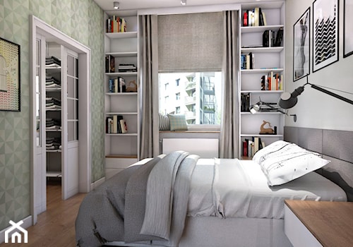 Mieszkanie Gdynia Apartamenty na Polanie - Mała szara sypialnia z garderobą, styl skandynawski - zdjęcie od Inka Studio