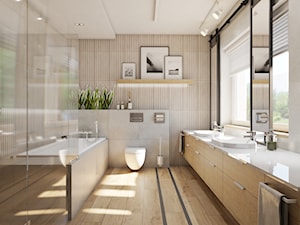 Dom Banino - Średnia z lustrem z dwoma umywalkami z punktowym oświetleniem łazienka z oknem, styl nowoczesny - zdjęcie od Inka Studio