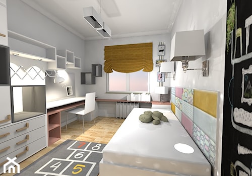 mieszkanie w Pruszkowie - Średni szary pokój dziecka dla nastolatka dla dziewczynki - zdjęcie od architekt wnętrz Monika Kilińska