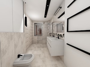 Dom pod Warszawą - Średnia bez okna z lustrem z dwoma umywalkami z punktowym oświetleniem łazienka, styl nowoczesny - zdjęcie od architekt wnętrz Monika Kilińska