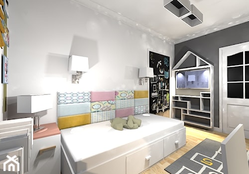 mieszkanie w Pruszkowie - Średni czarny szary pokój dziecka dla dziecka dla nastolatka dla dziewczynki - zdjęcie od architekt wnętrz Monika Kilińska