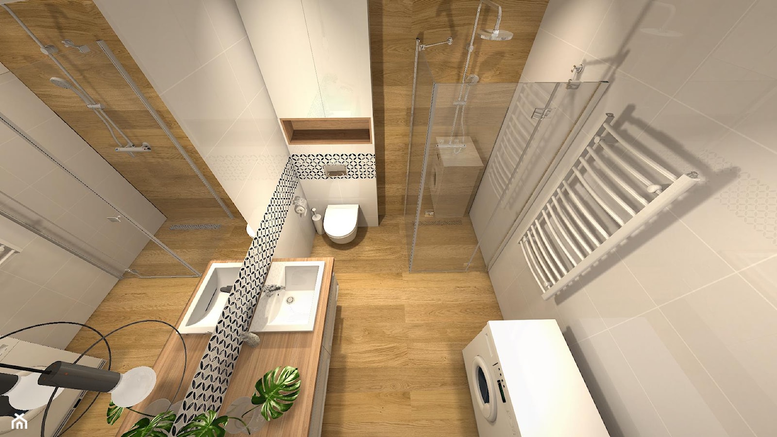biała łazienka z drewnem - zdjęcie od Projektowanie Wnętrz Katarzyna Kapuscinska - Homebook