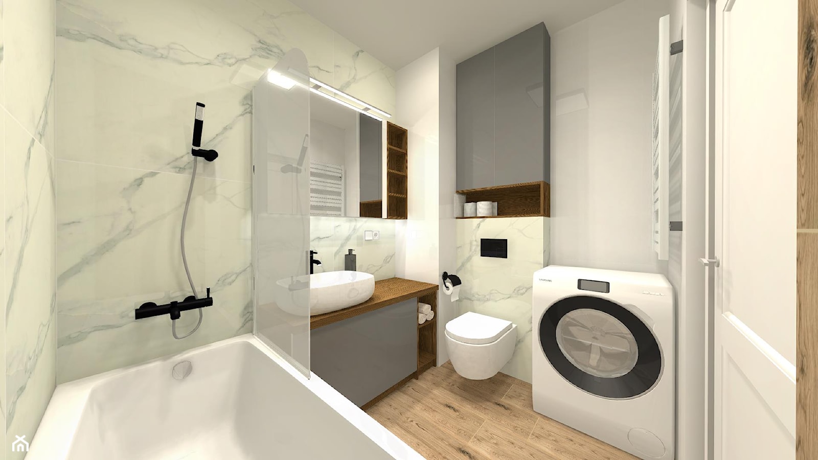 łazienka - Średnia bez okna z pralką / suszarką z lustrem łazienka, styl nowoczesny - zdjęcie od Projektowanie Wnętrz Katarzyna Kapuscinska - Homebook