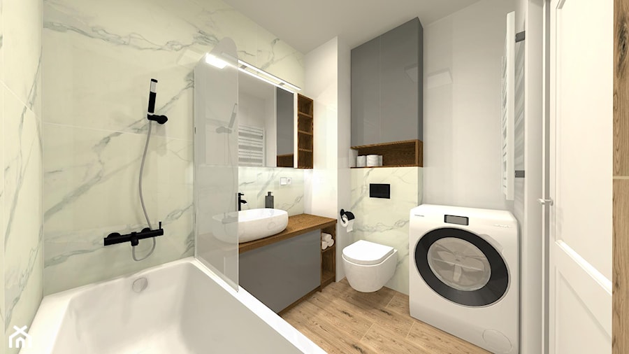 łazienka - Średnia bez okna z pralką / suszarką z lustrem łazienka, styl nowoczesny - zdjęcie od Projektowanie Wnętrz Katarzyna Kapuscinska