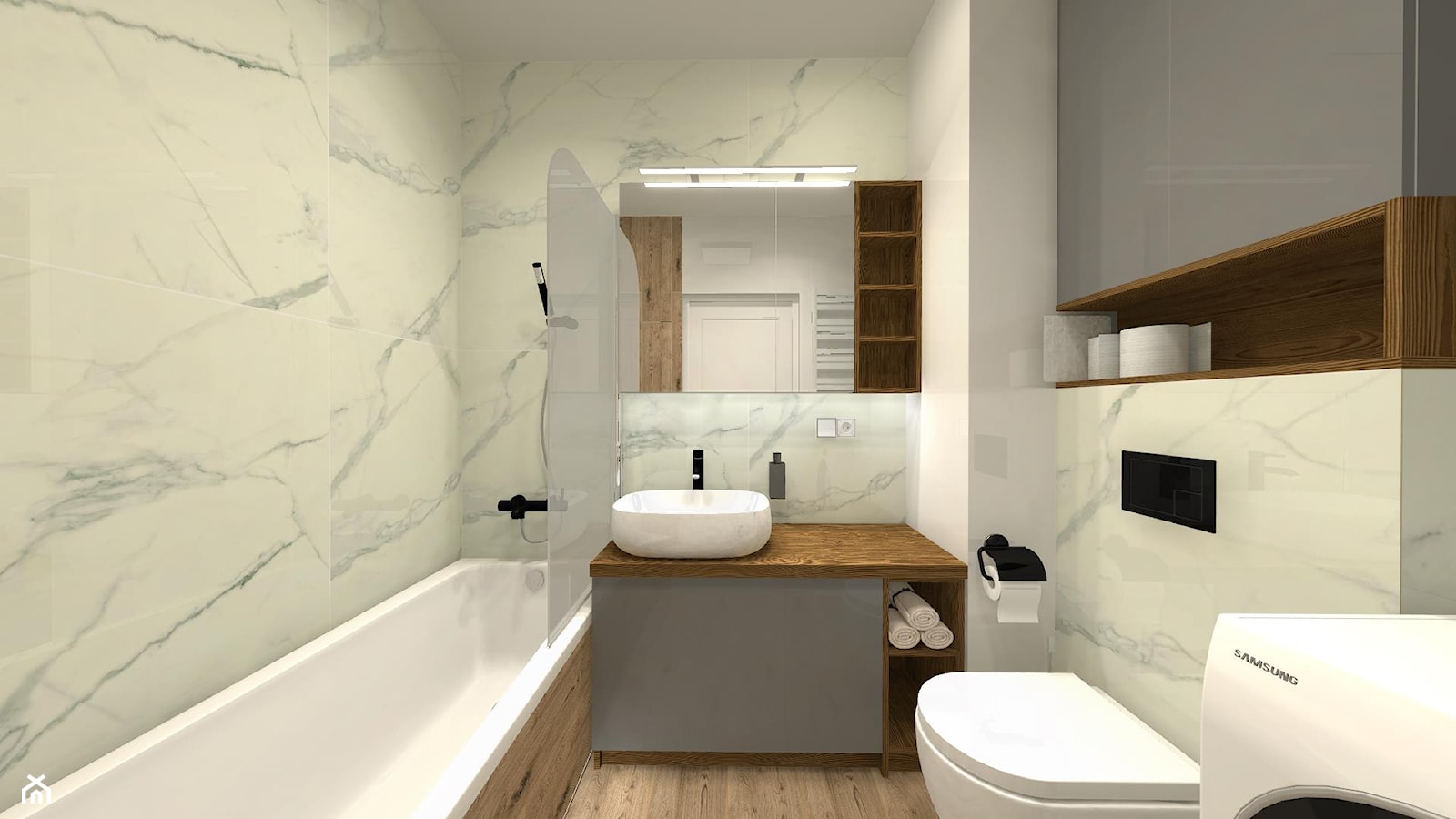 łazienka - Mała bez okna z pralką / suszarką z lustrem łazienka, styl nowoczesny - zdjęcie od Projektowanie Wnętrz Katarzyna Kapuscinska - Homebook