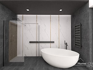 Łazienka z wanną wolnostojąca, prysznicem walk in i wielkoformatowymi płytkami - zdjęcie od HOMEKONCEPT.shop