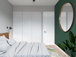 Piaskowe lastryko - Średnia szara zielona sypialnia - zdjęcie od Isla Interiors