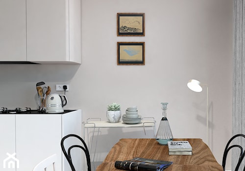 Piaskowe lastryko - Średnia szara jadalnia w kuchni - zdjęcie od Isla Interiors