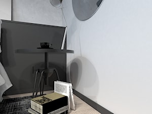 Nastrojowa sypialnia - Mała czarna szara sypialnia, styl nowoczesny - zdjęcie od Isla Interiors