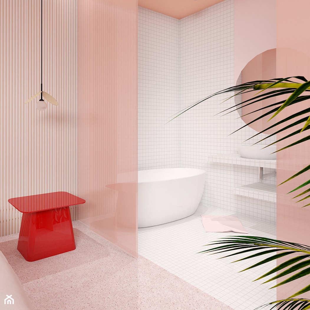 Różowa sypialnia - Sypialnia z łazienką, styl nowoczesny - zdjęcie od Isla Interiors - Homebook