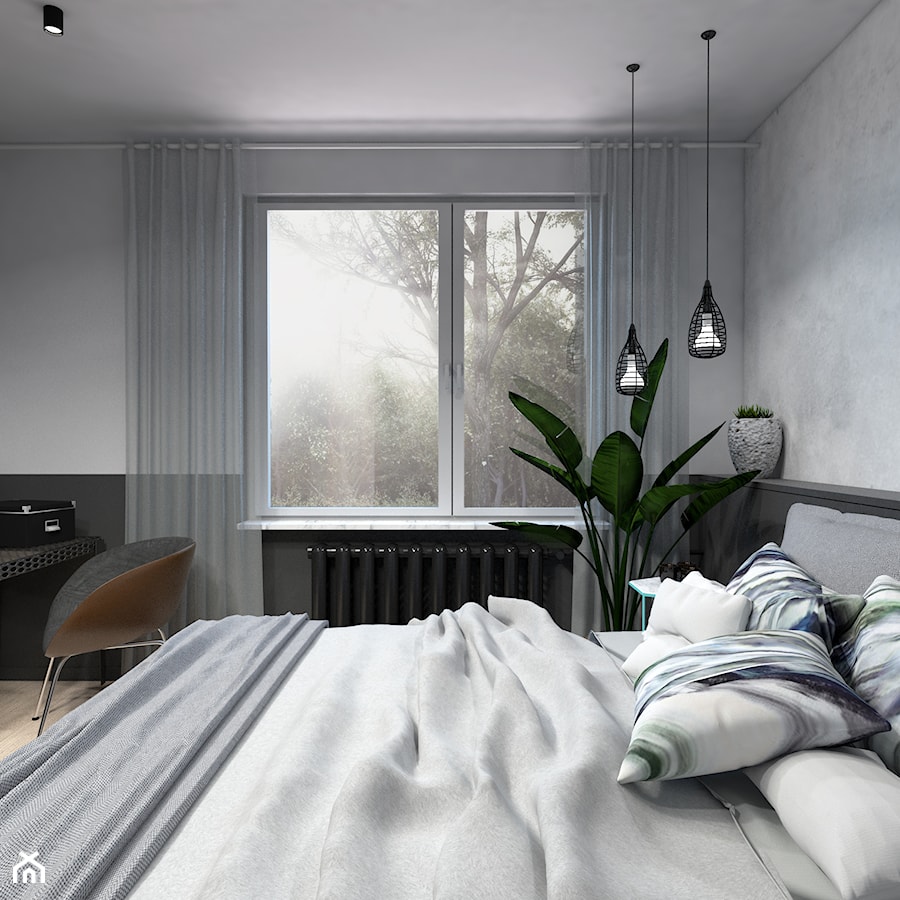 Nastrojowa sypialnia - Mała szara z biurkiem sypialnia, styl nowoczesny - zdjęcie od Isla Interiors