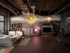 Duża czarna sypialnia, styl industrialny - zdjęcie od Beksee