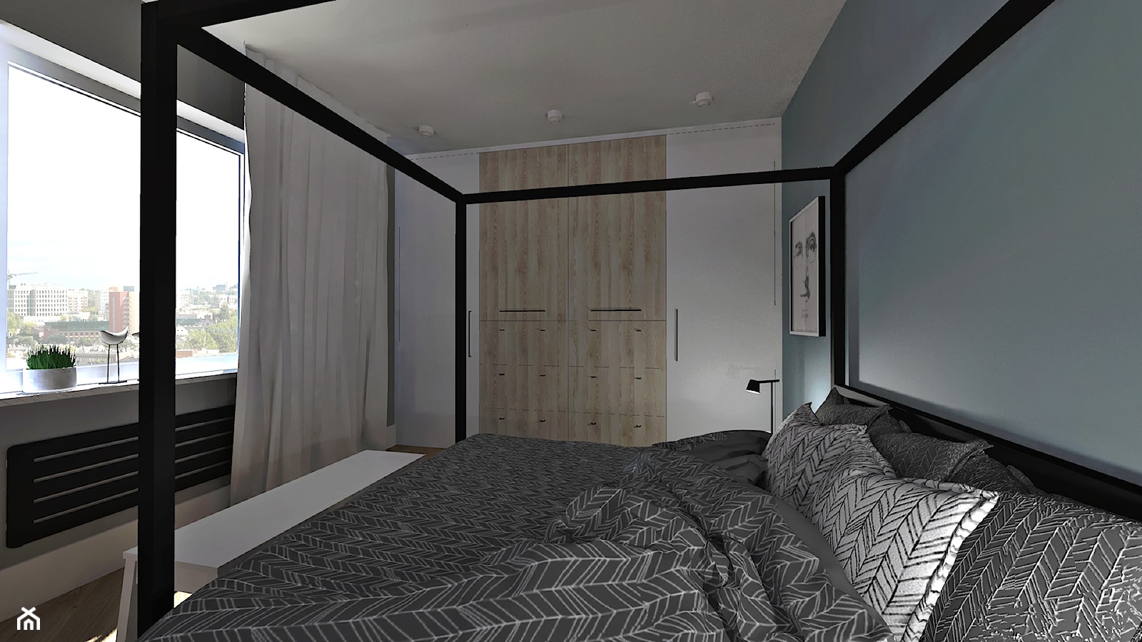 Pastelowe mieszkanie dla dwojga. - Sypialnia, styl nowoczesny - zdjęcie od SKOG Łucja Zielińska Projektowanie Wnętrz - Homebook