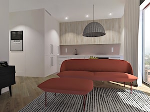 Pastelowe mieszkanie dla dwojga. - Średni biały salon z kuchnią z jadalnią, styl nowoczesny - zdjęcie od SKOG Łucja Zielińska Projektowanie Wnętrz