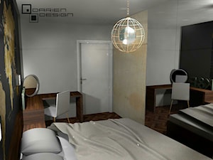 Projekt wnętrza mieszkania w poznańskim bloku - Mała biała czarna z biurkiem sypialnia, styl tradycyjny - zdjęcie od Darien Design