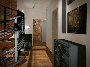Projekt wnętrza domu jednorodzinnego - Średni biały brązowy hol / przedpokój, styl industrialny - zdjęcie od Darien Design
