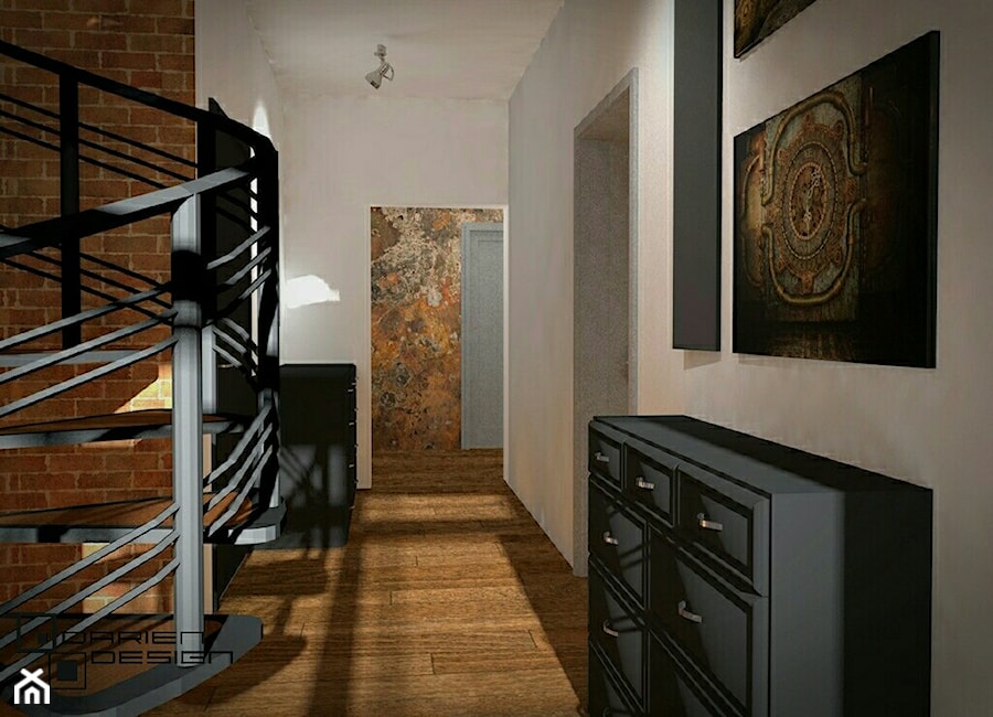 Projekt wnętrza domu jednorodzinnego - Średni biały brązowy hol / przedpokój, styl industrialny - zdjęcie od Darien Design