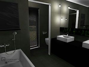 Projekt wnętrza domu jednorodzinnego z poddaszem użytkowym - Średnia z lustrem z dwoma umywalkami łazienka z oknem, styl minimalistyczny - zdjęcie od Darien Design