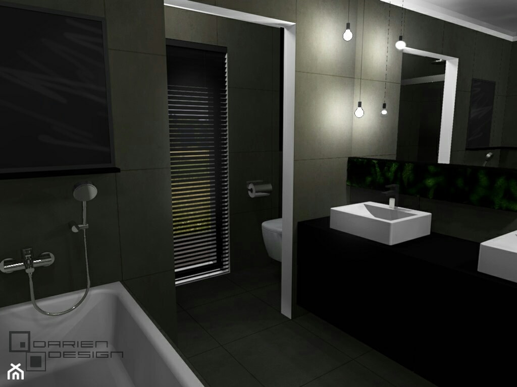 Projekt wnętrza domu jednorodzinnego z poddaszem użytkowym - Średnia z lustrem z dwoma umywalkami łazienka z oknem, styl minimalistyczny - zdjęcie od Darien Design - Homebook