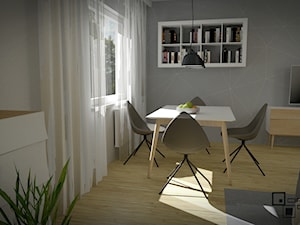 Projekt wnętrza mieszkania w bloku - Mała biała jadalnia w salonie, styl nowoczesny - zdjęcie od Darien Design