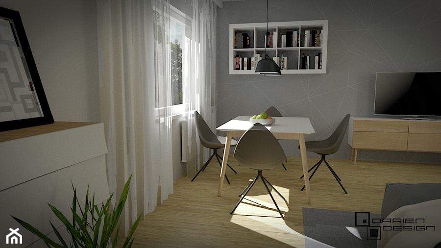 Projekt wnętrza mieszkania w bloku - Mała biała jadalnia w salonie, styl nowoczesny - zdjęcie od Darien Design