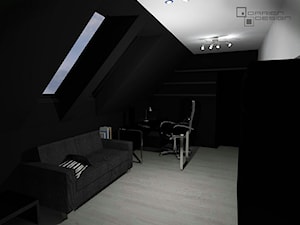 Projekt wnętrza domu jednorodzinnego z poddaszem użytkowym - Średnie z sofą białe czarne biuro, styl minimalistyczny - zdjęcie od Darien Design