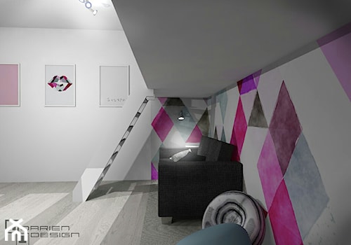 Projekt wnętrza domu jednorodzinnego z poddaszem użytkowym - Średni biały różowy szary pokój dziecka dla nastolatka dla dziewczynki, styl minimalistyczny - zdjęcie od Darien Design