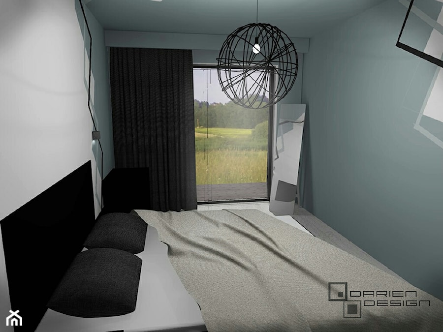 Projekt wnętrza domu jednorodzinnego z poddaszem użytkowym - Mała szara sypialnia, styl minimalistyczny - zdjęcie od Darien Design
