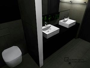Projekt wnętrza domu jednorodzinnego z poddaszem użytkowym - Mała bez okna z lustrem łazienka, styl minimalistyczny - zdjęcie od Darien Design