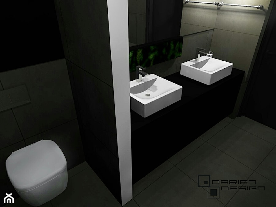 Projekt wnętrza domu jednorodzinnego z poddaszem użytkowym - Mała bez okna z lustrem łazienka, styl minimalistyczny - zdjęcie od Darien Design