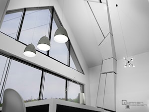 Projekt wnętrza domu jednorodzinnego z poddaszem użytkowym - Średni biały salon z jadalnią, styl minimalistyczny - zdjęcie od Darien Design