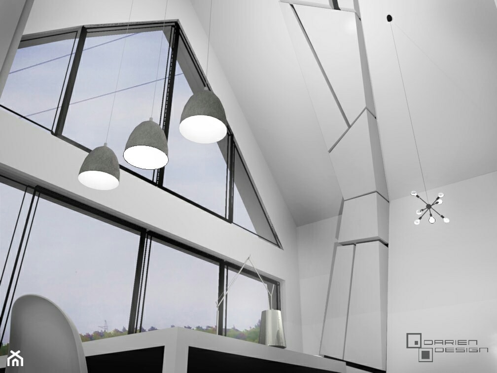 Projekt wnętrza domu jednorodzinnego z poddaszem użytkowym - Średni biały salon z jadalnią, styl mi ... - zdjęcie od Darien Design - Homebook