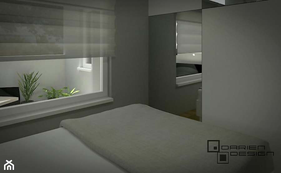 Projekt wnętrza mieszkania w bloku - Mała szara sypialnia, styl nowoczesny - zdjęcie od Darien Design