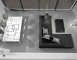 Projekt wnętrza domu jednorodzinnego z poddaszem użytkowym - Średni szary salon z jadalnią, styl mi ... - zdjęcie od Darien Design - Homebook