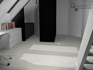 Projekt wnętrza domu jednorodzinnego z poddaszem użytkowym - Średni czarny szary pokój dziecka dla nastolatka dla chłopca dla dziewczynki, styl minimalistyczny - zdjęcie od Darien Design