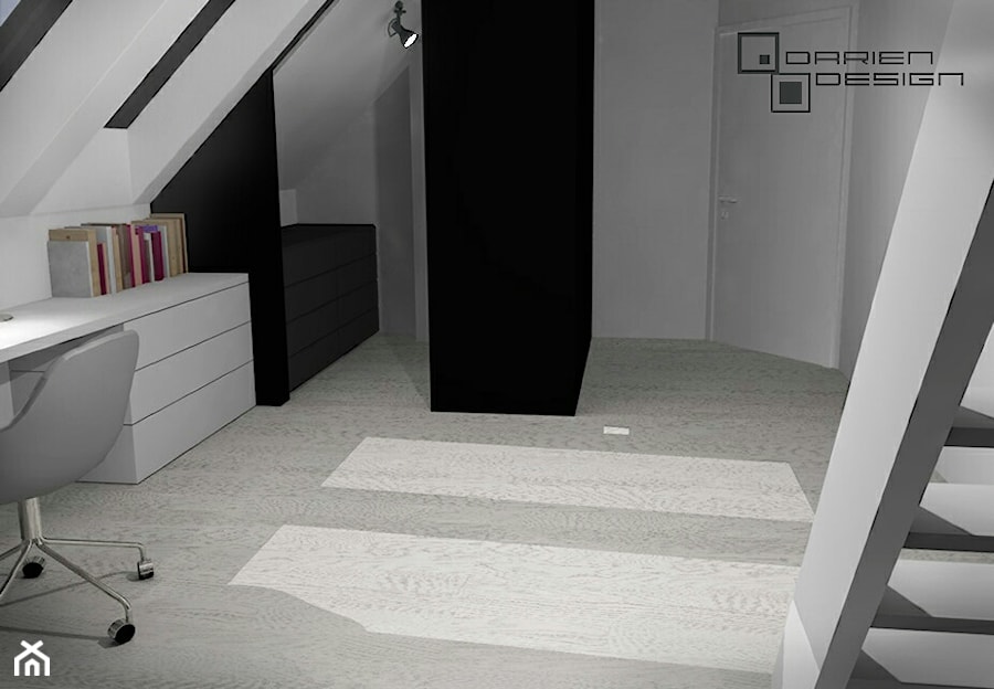 Projekt wnętrza domu jednorodzinnego z poddaszem użytkowym - Średni czarny szary pokój dziecka dla nastolatka dla chłopca dla dziewczynki, styl minimalistyczny - zdjęcie od Darien Design