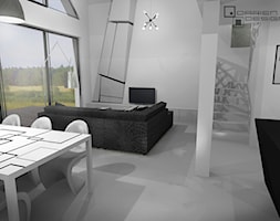 Projekt wnętrza domu jednorodzinnego z poddaszem użytkowym - Duży biały salon z jadalnią, styl mini ... - zdjęcie od Darien Design - Homebook