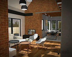 Projekt wnętrza domu jednorodzinnego - Duży szary salon z jadalnią, styl industrialny - zdjęcie od Darien Design - Homebook