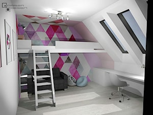 Projekt wnętrza domu jednorodzinnego z poddaszem użytkowym - Średni szary pokój dziecka dla nastolatka dla dziewczynki, styl minimalistyczny - zdjęcie od Darien Design
