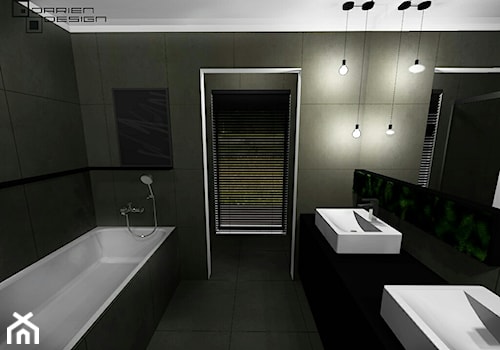 Projekt wnętrza domu jednorodzinnego z poddaszem użytkowym - Średnia z lustrem z dwoma umywalkami łazienka z oknem, styl minimalistyczny - zdjęcie od Darien Design