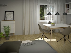 Projekt wnętrza mieszkania w bloku - Mała biała szara jadalnia w salonie, styl nowoczesny - zdjęcie od Darien Design